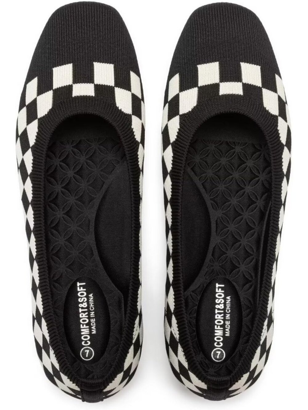 Women's Black Comfortable Slip on Washable Square Toe Ballet Flat Shoes for Work